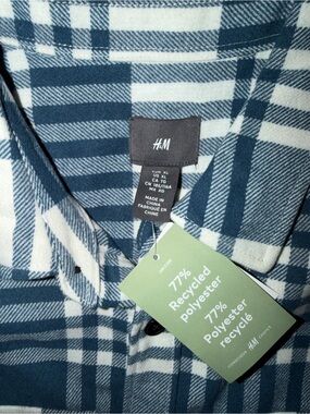 H&M Blue and White Plaid Casual Button Down Shirt